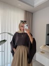 Tensel Fularlı Bluz - Kahverengi 