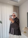 Yuvarlak yaka Tensel Tunik Kahverengi 