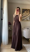 Kuşaklı Şık Kahverengi Tulum
