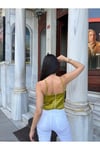 Taşlı Yeşil Saten Crop