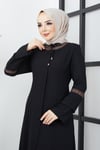 Büyük Beden Nakış İşleme Detaylı Siyah Ferace