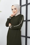 Çizgi Detaylı Haki Ferace