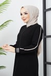 Çizgi Detaylı Siyah Ferace