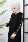Çizgi Detaylı Siyah Ferace