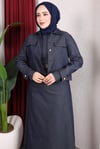 Denim Ceketli Kemerli Sıfır Kol Elbise Takım