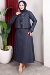 Denim Ceketli Kemerli Sıfır Kol Elbise Takım