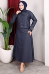 Denim Ceketli Kemerli Sıfır Kol Elbise Takım