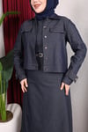 Denim Ceketli Kemerli Sıfır Kol Elbise Takım