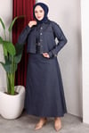 Denim Ceketli Kemerli Sıfır Kol Elbise Takım