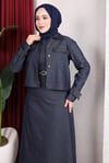 Denim Ceketli Kemerli Sıfır Kol Elbise Takım