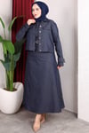 Denim Ceketli Kemerli Sıfır Kol Elbise Takım