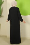 Kolları Taşlı Büyük Beden Ferace Siyah HM2801