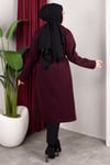 Kruvaze Yaka Kemerli Önü Düğmeli Kaşe Kaban 110cm - Bordo