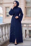Kuşaklı Çiçek Taşlı Ferace Lacivert HM2853