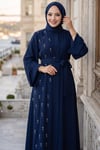 Kuşaklı Çiçek Taşlı Ferace Lacivert HM2853