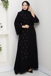 Kuşaklı Çiçek Taşlı Ferace Siyah HM2853