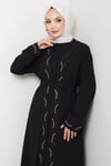 Kuşaklı Taş Detaylı Abaya Siyah HM2803