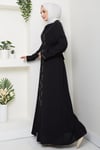 Kuşaklı Taş Detaylı Abaya Siyah HM2803
