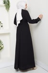 Kuşaklı Taş Detaylı Abaya Siyah HM2803