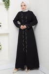 Kuşaklı Taş Detaylı Abaya Siyah HM2803