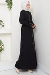 Kuşaklı Taş Detaylı Abaya Siyah HM2803