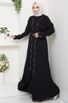 Kuşaklı Taş Detaylı Abaya Siyah HM2803
