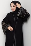 Nakışlı Kuşaklı Abaya Siyah HM2852