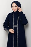 Taş Detaylı İçlikli Abaya Takım Lacivert HM2858