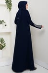 Taş Detaylı İçlikli Abaya Takım Lacivert HM2858