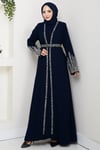 Taş Detaylı İçlikli Abaya Takım Lacivert HM2858
