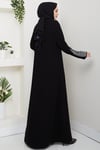Taş Detaylı İçlikli Abaya Takım Siyah HM2858