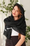Sim Şeritli Siyah İpek Şal