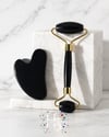 Obsidyen Doğal Taş 2'li Set – Face Roller + Gua Sha Masaj Taşı