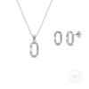 Servi 925 Ayar Gümüş Baget Taşlı Minimal Oval Kolye ve Küpe Seti