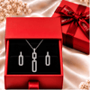 Servi 925 Ayar Gümüş Chain Glow Işıltılı Ataç Kolye ve Küpe Set