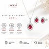 Servi 925 Ayar Gümüş Kırmızı Zirkon Taşlı Lotus Damla Kolye ve Küpe Seti
