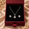 Servi 925 Ayar Gümüş Modern Kare Zirkon Taşlı Kolye ve Küpe Set