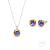 Servi 925 Ayar Gümüş Multicolor Kristal Taşlı Gökkuşağı Kolye Küpe Set