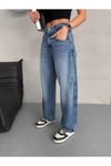 BALOON FİT DİKİŞ DETAYLI BALTA CEPLİ DARK BLUE JEAN