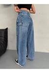 BALOON FİT DİKİŞ DETAYLI BALTA CEPLİ DARK BLUE JEAN