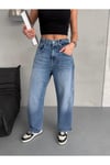 BALOON FİT DİKİŞ DETAYLI BALTA CEPLİ DARK BLUE JEAN