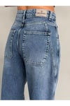 BALOON FİT DİKİŞ DETAYLI BALTA CEPLİ DARK BLUE JEAN