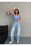BALOON FİT DİKİŞ DETAYLI BALTA CEPLİ FRESH MAVİ JEAN