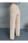 BEJ DENIM KUMAŞ WİDE-LEG PANTOLON