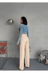 BEJ DENIM KUMAŞ WİDE-LEG PANTOLON