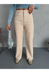 BEJ DENIM KUMAŞ WİDE-LEG PANTOLON