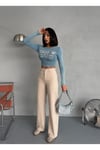 BEJ DENIM KUMAŞ WİDE-LEG PANTOLON