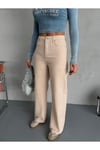 BEJ DENIM KUMAŞ WİDE-LEG PANTOLON
