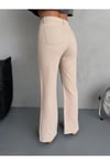 BEJ DENIM KUMAŞ YIRTMAÇ DETAYLI WİDE-LEG PANTOLON