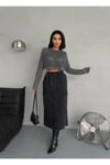 BELİ LASTİKLİ FÜME MAXI DENIM ETEK